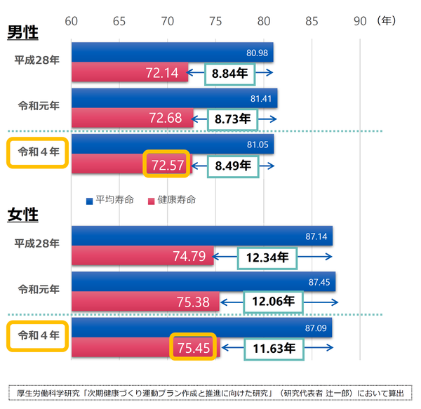 平均寿命と健康寿命のグラフ